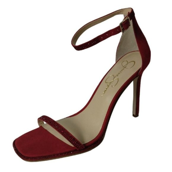 Jessica Simpson Womens 8.5 Ostey Red Rhinestones Ankle Strap 4 inch Heels New - Picture 5 of 16